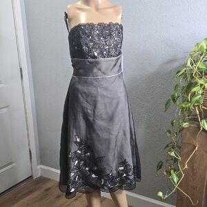 White House Black Market Gray Strapless A-Line Cocktail Dress